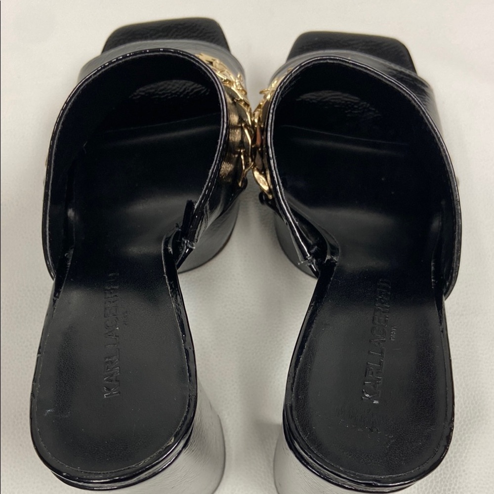 Karl Lagerfeld Haisley Mule black patent leather platform heels size 8.5 - Picture 7 of 11